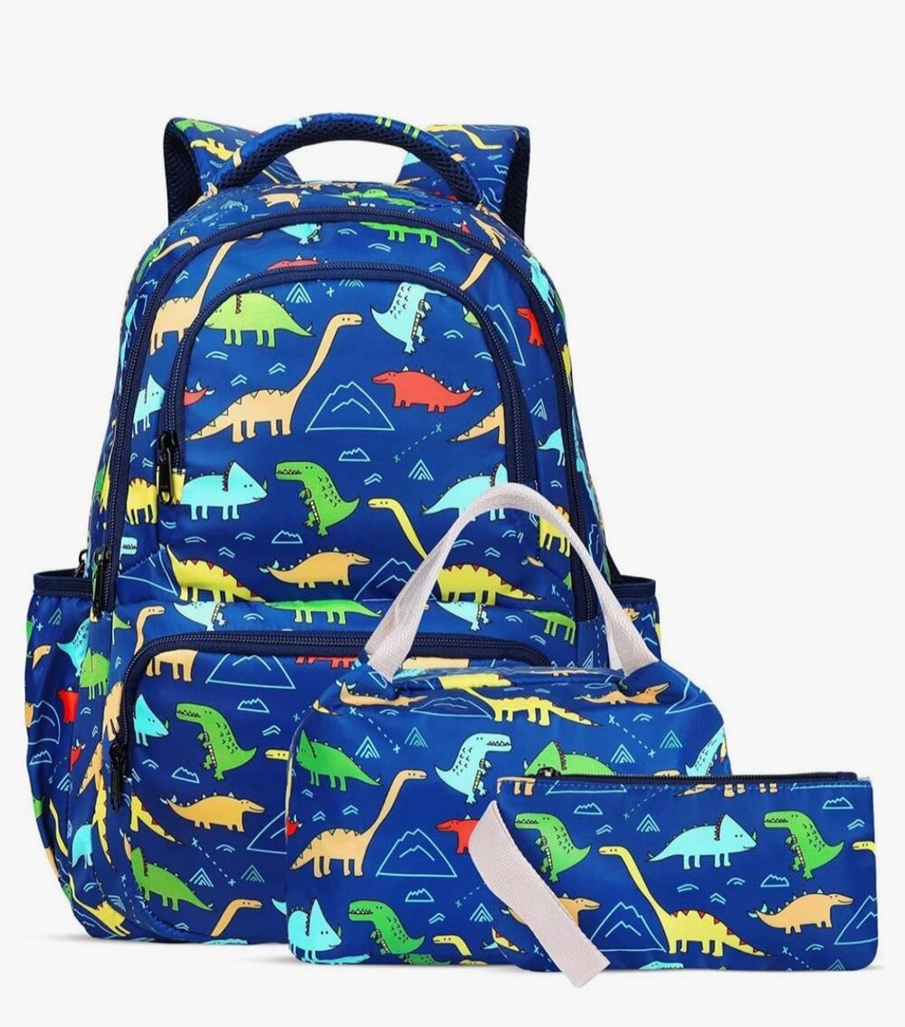 Kids Baby Boy Girl 3 Piece Dinosaur Backpack Set Pencil Pouch Lunch Sack NEW